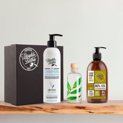 Confezione da 1 pianta sommersa Green Ruscus, 1 shampoo delicato e 1 sapone nero per il corpo 100% naturale