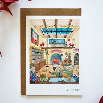 A6 Christmas card: The elves' workshop