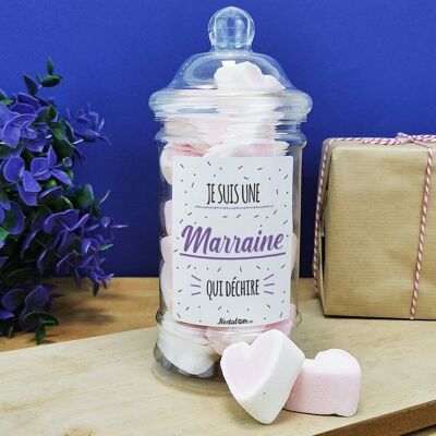 Marshmallow heart candy box "Godmother who rocks"