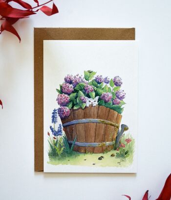 Carte A6 : Chat et hortensias 1