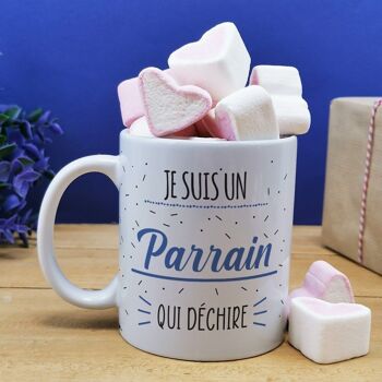 Mug "Parrain qui déchire" et ses guimauves coeurs x10 1