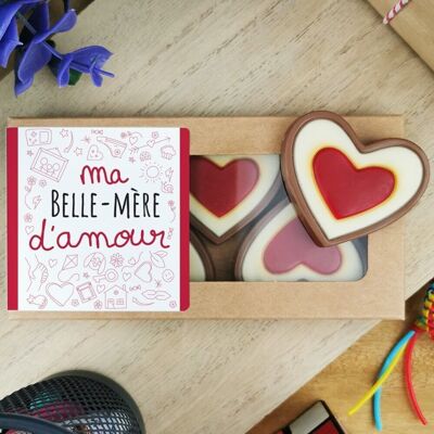 Red and white milk chocolate hearts x4 “Love mother-in-law”