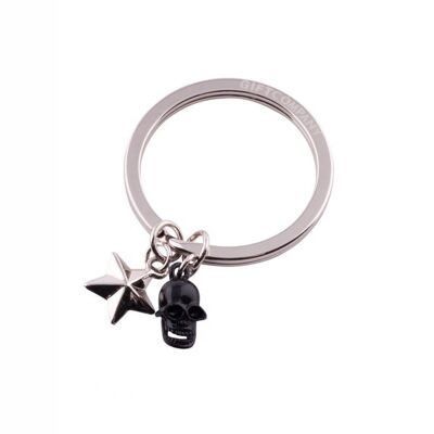 Schlüsselanhänger mit charms, schwarzer Totenkopf und silberner Stern