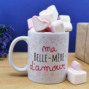 Mug "Belle-mère d'amour" et ses guimauves coeurs x10 1