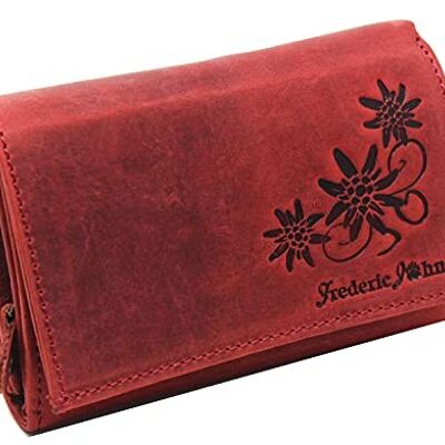 Damen-Geldbörse aus Leder – Echtleder-Geldbörse – Damen-Geldbörse – Vintage-Look – Engelsmodell (Rot)
