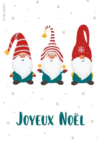 Lot 4 cartes de Noël, carte de voeux, Joyeux Noel, joyeuses fêtes, illustration, lutins 2