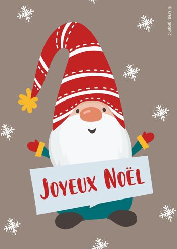 Lot 4 cartes de Noël, carte de voeux, Joyeux Noel, joyeuses fêtes, illustration, lutins 3