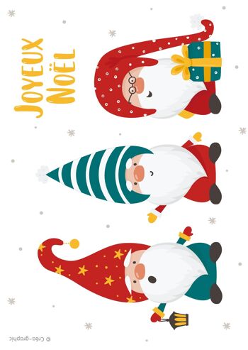 Lot 4 cartes de Noël, carte de voeux, Joyeux Noel, joyeuses fêtes, illustration, lutins 4