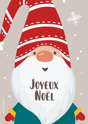 Lot 4 cartes de Noël, carte de voeux, Joyeux Noel, joyeuses fêtes, illustration, lutins 5