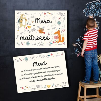 Carte à offrir, merci maîtresse, cadeau de fin d’année, école, maître