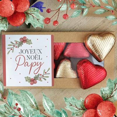 Pralinenherzen aus Milchschokolade und dunkler Schokolade x8 „Frohe Weihnachten, Opa“ – Weihnachtsgeschenk