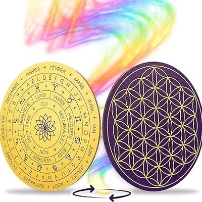 Wooden Flower of Life for Recharging Divinatory Stones & Pendulums + Dial Support and Pendulum Board ⌀15CM | 100% Made in France