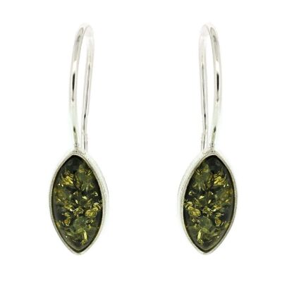 Green Amber Marquise Earrings and Presentation Box