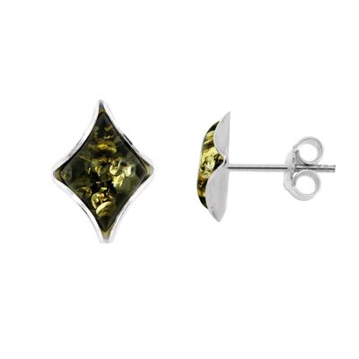 Ambre vert en forme de diamant et boîte de présentation