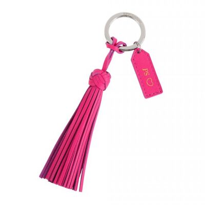 Schlüsselanhänger PS, Ledertassel, pink