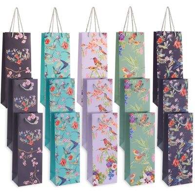 Pack of 15 Floral Wine Bottle Gift Bags