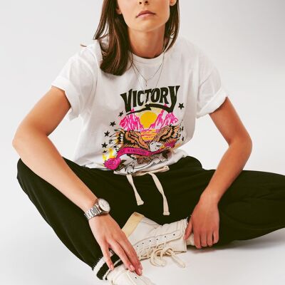 Q2 T-Shirt mit Victory-Text in Grauweiß