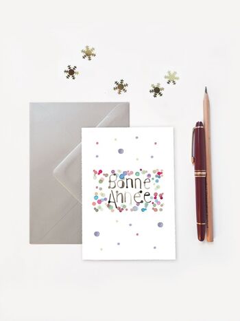 CARTE DE VOEUX BONNE ANNÉE POIS CONFETTI AQUARELLE 1