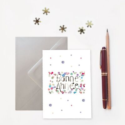 HAPPY NEW YEAR WATERCOLOR CONFETTI DOTS GREETING CARD