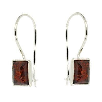 Cognac Amber Rectangle Silver Earrings with Presentation Box