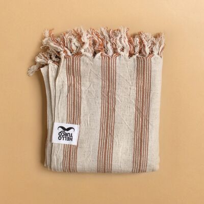 Turkish Towel Ada -  Brown striped, handwoven by using original organic Turkish cotton
