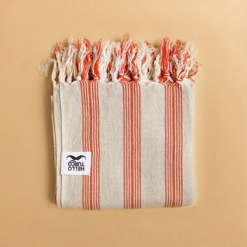 Turkish Towel Asli - Red striped, handwoven by using original organic Turkish cotton