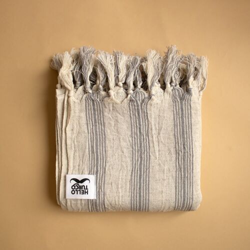 Turkish Towel Kerem - Light gray, handwoven by using original organic Turkish cotton