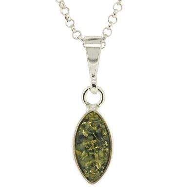 Green Amber Marquise Pendant with 18" Trace Chain and Presentation Box