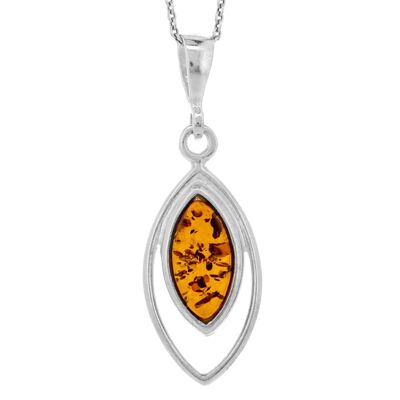 Cognac Amber Double Marquise Pendant with 18" Trace Chain and Presentation Box