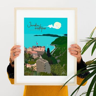 Plakatillustration eines Dorfes an der französischen Riviera im Süden Frankreichs
