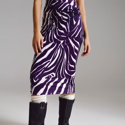 Wrap skirt with gathered detail at the side in Purple and Cream Zebra Print