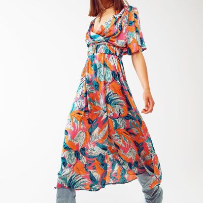 Maxi robe portefeuille ceinturée à imprimé fleuri orange