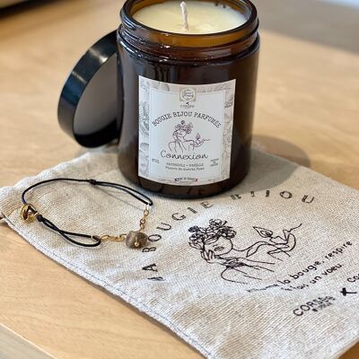 Bougie  bijou "Connexion" - Patchouli & Vanille et Bijou avec pierre de Quartz fumé - Fête des Mères