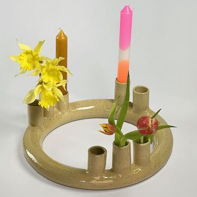 Grand bougeoir | Donut | Vase à fleurs | Pays-Bas | Céramique | Fait main