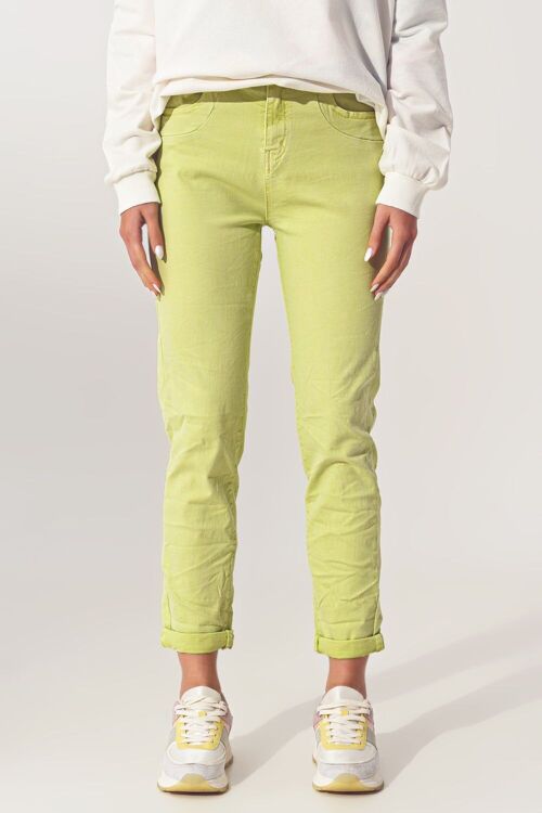 Wrinkled Skinny Jeans in Lime Green