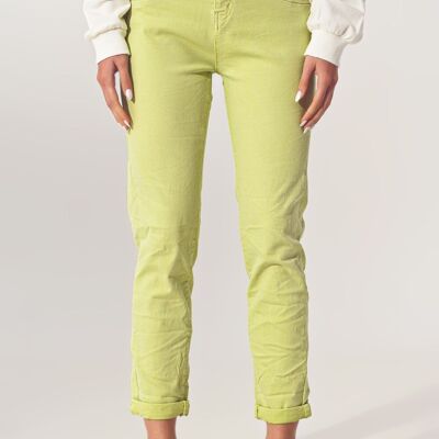 Jeans skinny stropicciati in verde lime