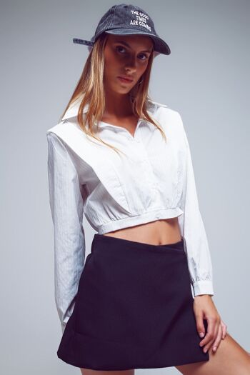 blouse courte en popeline à rayures blanches 1