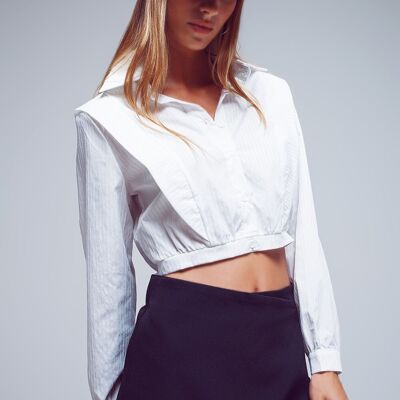 white striped poplin crop blouse