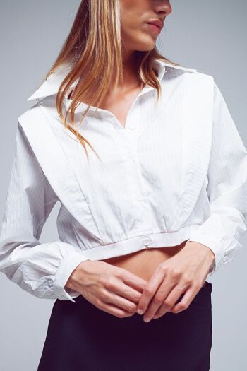 blouse courte en popeline à rayures blanches 4