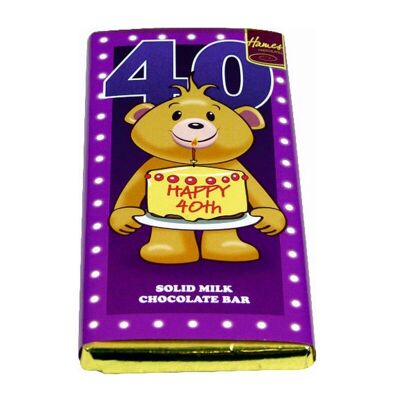 Feliz 40 cumpleaños barra de chocolate con leche