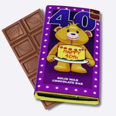 Barra de sentimientos de chocolate con leche feliz cumpleaños número 40