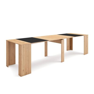 Skraut Home | Extendable Console Table | Folding dining table | 300 | For 14 people | Dining room and kitchen | Modern Style | Oak and black278_9_02