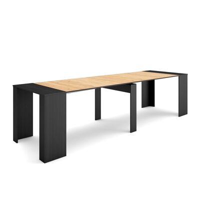 Skraut Home | Extendable Console Table | Folding dining table | 300 | For 14 people | Dining room and kitchen | Modern Style | Black and oak282_2_02