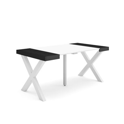 Skraut Home | Mesa Consola extensible | Mesa comedor plegable | 160 | Para 8 comensales | Patas madera maciza | Estilo Moderno | Blanco y negro 285_7_02