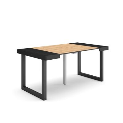 Accueil | Table console extensible | Table à manger pliante | 160 | Pour 8 personnes | Pieds en bois massif | Style moderne | Noir et chêne207_34_02