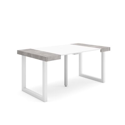 Accueil | Table console extensible | Table à manger pliante | 160 | Pour 8 personnes | Pieds en bois massif | Style moderne | Blanc et ciment213_25_02