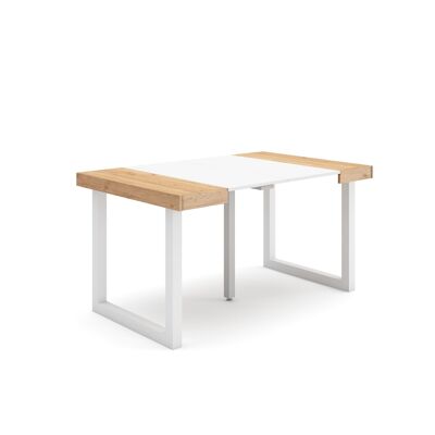Skraut Home | Extendable Console Table | Folding dining table | 140 | For 6 people | Solid wood legs | Modern Style | Oak and white179_49_02