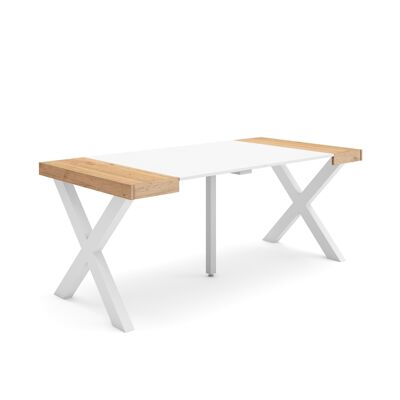 Skraut Home | Extendable Console Table | Folding dining table | 180 | For 8 people | Solid wood legs | Modern Style | Oak and white235_7_02