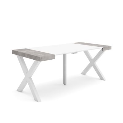 Accueil | Table console extensible | Table à manger pliante | 180 | Pour 8 personnes | Pieds en bois massif | Style moderne | Blanc et ciment238_6_02
