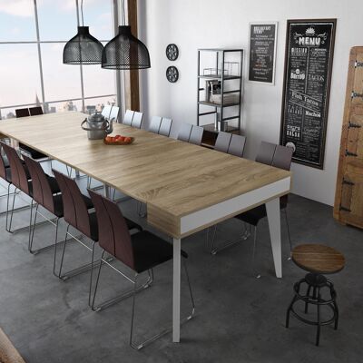 Skraut Home - Table à manger console extensible Nordic K jusqu'à 300 cm, finition Blanc Mat / Chêne Brossé.
DL-7DH0-3408